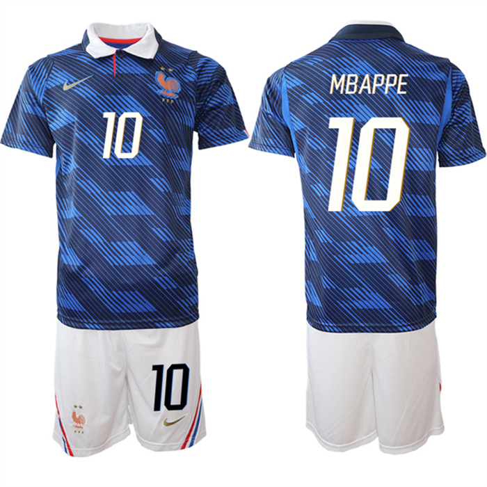 Men's France #10 Kylian Mbappé Navy 2026 World Cup Home Soccer Jersey Suit